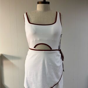 Beach Riot White Dress with Maroon Accents
